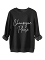 Détail du sweat-shirt noir montrant l'imprimé Champagne Please et la doublure polaire - Noir