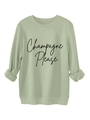Détail d'un sweat en polaire épaisse vert sauge avec inscription Champagne Please - Vert olive