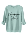 Détail du sweat vert menthe avec col rond côtelé et imprimé Champagne Please élégant - Vert clair