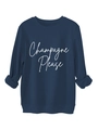 Sweat-shirt bleu marine avec imprimé blanc Champagne Please et bords-côtes - Bleu Marine