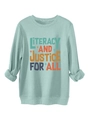 Detail of rolled cuffs and colorful artistic lettering on mint green sweatshirt - Light Green
