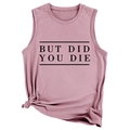 Détail d'un débardeur rose avec texte BUT DID YOU DIE et détail de nœud sur le côté - S / Vieux Rose