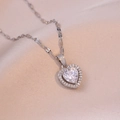 Elegante hartvormige hanger ketting van titanium staal met glanzende zirkoon voor dames - Hartstijl (X0723) / Staalkleur