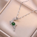 Silver reindeer pendant necklace with emerald green stone and sparkling zircon accents - Silver Reindeer (Necklace + Pendant)