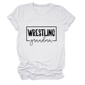 Détail de l'imprimé Wrestling Grandma sur t-shirt blanc en coton avec col rond classique - S / Blanc (Police Noire)
