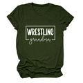 Détail de l'imprimé Wrestling Grandma sur un t-shirt vert foncé à col rond - S / Vert Armée (Police Blanche)