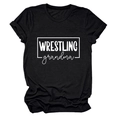Vue détaillée à plat du t-shirt noir avec l'inscription imprimée Wrestling Grandma blanc - S / Noir (Police Blanche)