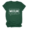 Détail du t-shirt en coton vert foncé avec impression du texte Wrestling Grandma blanc - S / Vert Rétro (Police Blanche)
