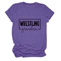 Détail d'un t-shirt violet en coton avec imprimé Wrestling Grandma et col rond - S / Violet (Texte Noir)