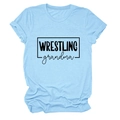 Vue détaillée d'un T-shirt bleu clair à col rond avec imprimé Wrestling Grandma - S / Bleu Clair (Police Noire)