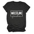 Détail de l'imprimé Wrestling Grandma sur t-shirt gris foncé chiné à manches courtes en coton - S / Gris Chiné (Police Blanche)