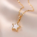 Star-shaped necklace with gold-plated metal, white mother of pearl inlay and zircons - Shell Star Necklace (X2650) / Gold