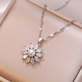 Silver sunflower necklace with white pearl and marquise cubic zirconia on champagne background - Steel Color Sunflower Necklace (X2629)