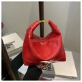 Glossy red leather hobo handbag with embossed letters and gold hardware detail - Standard Type / Red