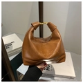 Brown semi-circle hobo bag in caramel synthetic leather with a knotted handle design - Standard Type / Brown