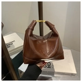Deep brown oil-wax leather handbag featuring embossed logo and gold metal lock buckle - Standard Type / Brown