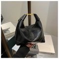 Chic black hobo bag with embossed lettering and golden buckle in a glossy leather finish - Standard Type / Black