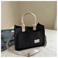 Retro schwarze Canvas-Einkaufstasche mit mehreren Taschen und Schultergurt - Schwarz