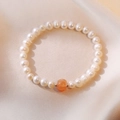 Bracelet élégant en argent S925 avec perles d'eau douce blanches et citrouille en agate orange - Style de Citrouille en Perle d'Eau Douce (SF0050)