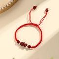 Bracelet tressé rouge fait main avec pendentif Pixiu en cinabre et nœud ajustable - Bracelet Tissé Kylin en Cinabre (SF0079)