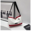 Bolso tote grande bicolor para mujer en blanco y rojo con correa de nailon ajustable - Rojo