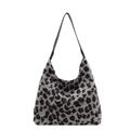 Chic leopard print faux fur shoulder bag with black leather strap and spacious interior - Off White