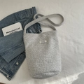 Light gray faux shearling bucket bag with ZYJ designer label and soft wool texture - Gray