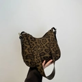 Elegante borsa hobo leopardata con tracolla larga in tela abbinata per donna - Leopardo Caffè