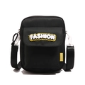 Bolso bandolera negro con parche de felpa blanco y correa ajustable cómoda - Estilo de Parche Fashion / Negro