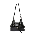 Sac cabas classique en cuir noir pour femme avec boucles dorées et bandoulière réglable - Noir