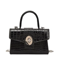 Sac à main noir brillant en imitation crocodile avec fermoir argenté et bandoulière - Noir