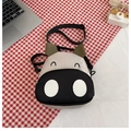 Schattige cartoon koe canvas crossbody tas voor peuters met verstelbare zwarte riem - Klein Zwart