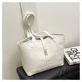 Large beige quilted tote bag with smooth leather finish and golden turn-lock closure - White with Pendant