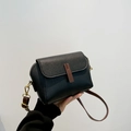 Black litchi grain leather crossbody bag with brown contrast strap and gold hardware - Black Type 2