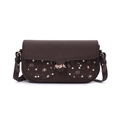 Borsa a tracolla marrone scuro con tasche floreali e fibbia a foglia dorata vintage - caffè