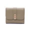Damen-Dreifachbrieftasche in Khaki mit genarbter Lederstruktur und Goldverschluss - Grün