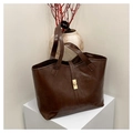 Dark brown matte leather tote bag with vintage texture and golden square twist lock - Coffee with Pendant