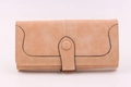Detail of vintage long flap wallet with white contrast stitching and clasp closure - Long Style / Pink
