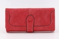 Detail of red vintage long wallet with matte texture and white contrast stitching detail - Long Style / Red