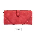 Lange rote Damen Geldbörse aus Wildlederoptik mit Wellennaht und goldenem Reißverschluss - Rot