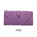 Portafoglio lungo vintage da donna in pelle scamosciata viola con cuciture a onda - Viola