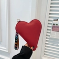 Chic heart-shaped red handbag in pebble leather with LOVE printed wristlet strap - Red