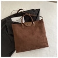 Borsa tote in camoscio marrone scuro con grande capacità e tracolla rimovibile - Marrone