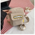 Cute beige canvas crossbody camera bag with adjustable strap and fashion embroidery - Letter Patch Style (FASHION Khaki)
