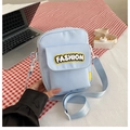 Detail of light blue canvas mini crossbody bag with yellow Fashion embroidery patch - Letter Patch Style (FASHION Blue)