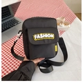 Black casual crossbody camera bag featuring a yellow Fashion embroidery patch and wide strap - Letter Patch Style (FASHION Black)