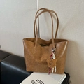 Grand sac cabas marron en similicuir de haute qualité avec breloque ours mignonne - Avec Pendentif Ours / Kaki