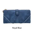 Portafoglio lungo da donna blu reale con finitura opaca e cuciture decorative - Blu scuro