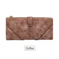 Portafoglio lungo vintage da donna color caffè con decorazioni e chiusura a scatto - caffè