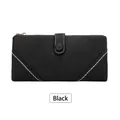 Portafoglio lungo vintage da donna nero con cuciture a contrasto e fibbia magnetica - Nero